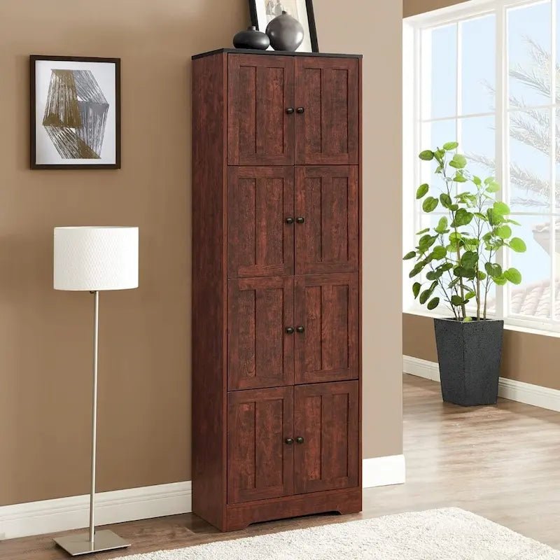 Hoher Aufbewahrungsschrank mit 8 Türen und 4 Einlegeböden, 61T x 32,5B x 183,9H cm