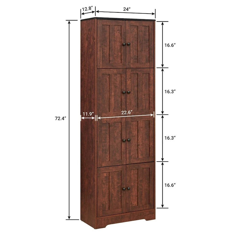 Hoher Aufbewahrungsschrank mit 8 Türen und 4 Einlegeböden, 61T x 32,5B x 183,9H cm