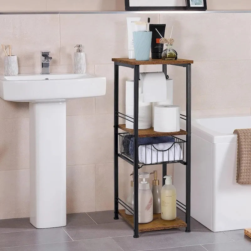 3-stöckiges Badezimmer-Handtuchregal mit Papierhalter
