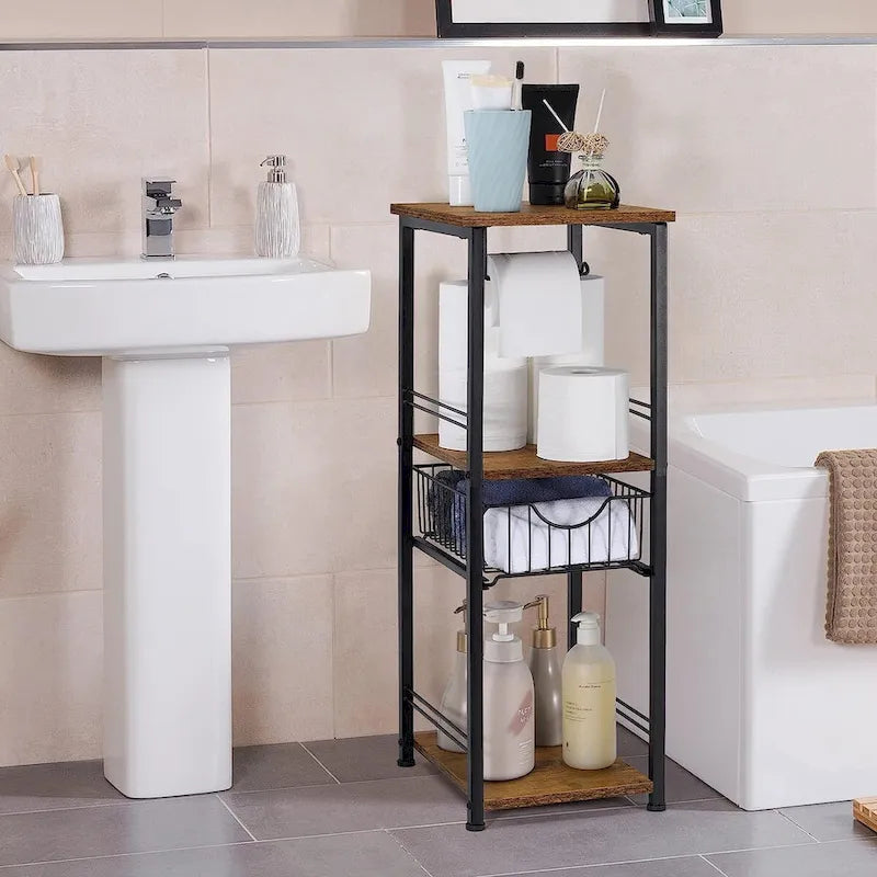 3-stöckiges Badezimmer-Handtuchregal mit Papierhalter
