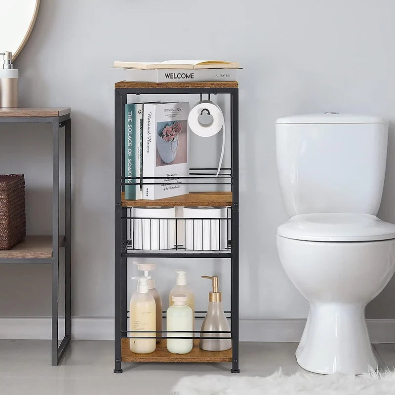 3-stöckiges Badezimmer-Handtuchregal mit Papierhalter
