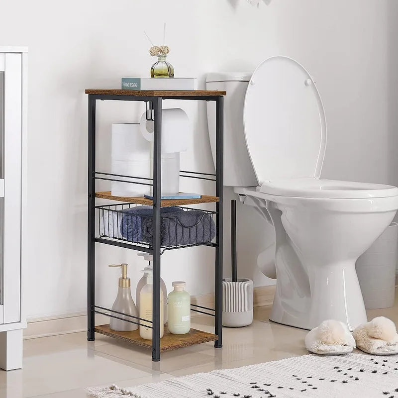 3-stöckiges Badezimmer-Handtuchregal mit Papierhalter