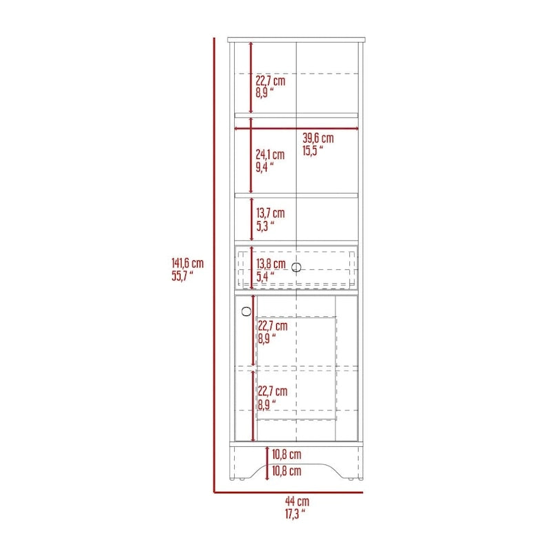 Badezimmerschrank mit offenen Regalen, Schublade und einer Tür