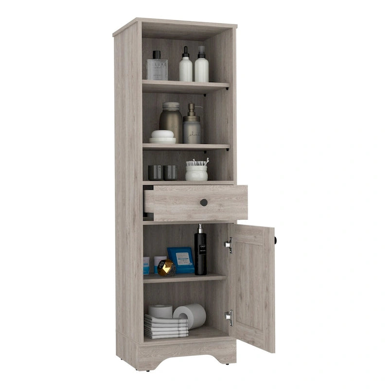 Badezimmerschrank mit offenen Regalen, Schublade und einer Tür