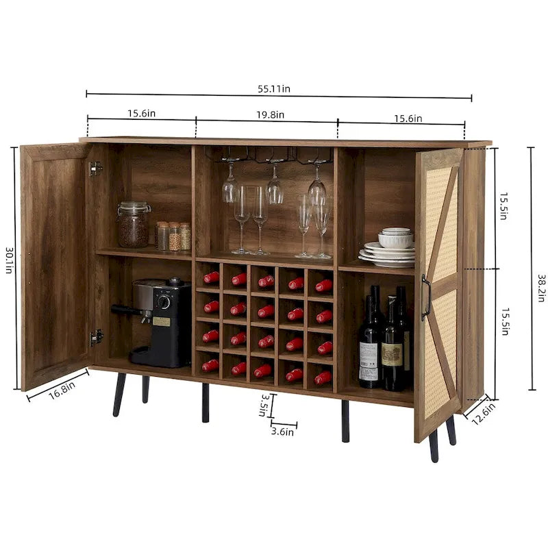 Weinregal und Weinschrank im Scheunentor-Design aus Rattanimitat