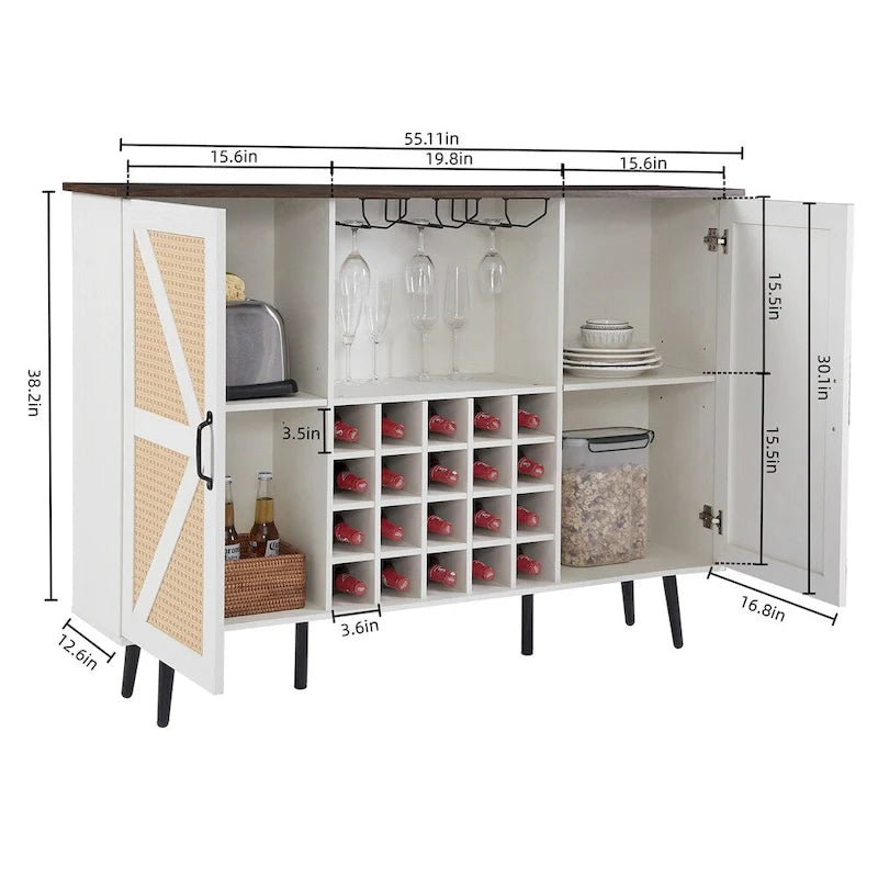 Weinregal und Weinschrank im Scheunentor-Design aus Rattanimitat