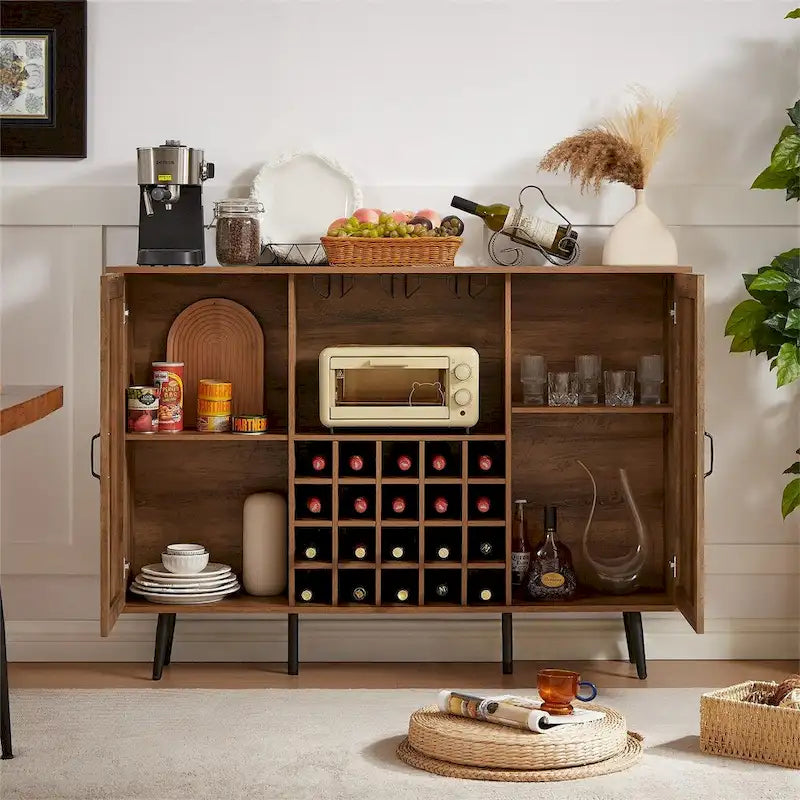 Weinregal und Weinschrank im Scheunentor-Design aus Rattanimitat