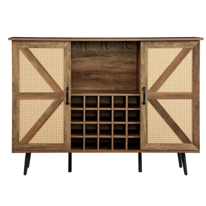 Weinregal und Weinschrank im Scheunentor-Design aus Rattanimitat