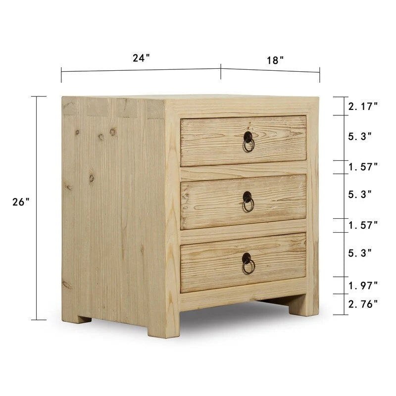 Nachttisch mit 3 Schubladen, weathered natural, 24x18x26H