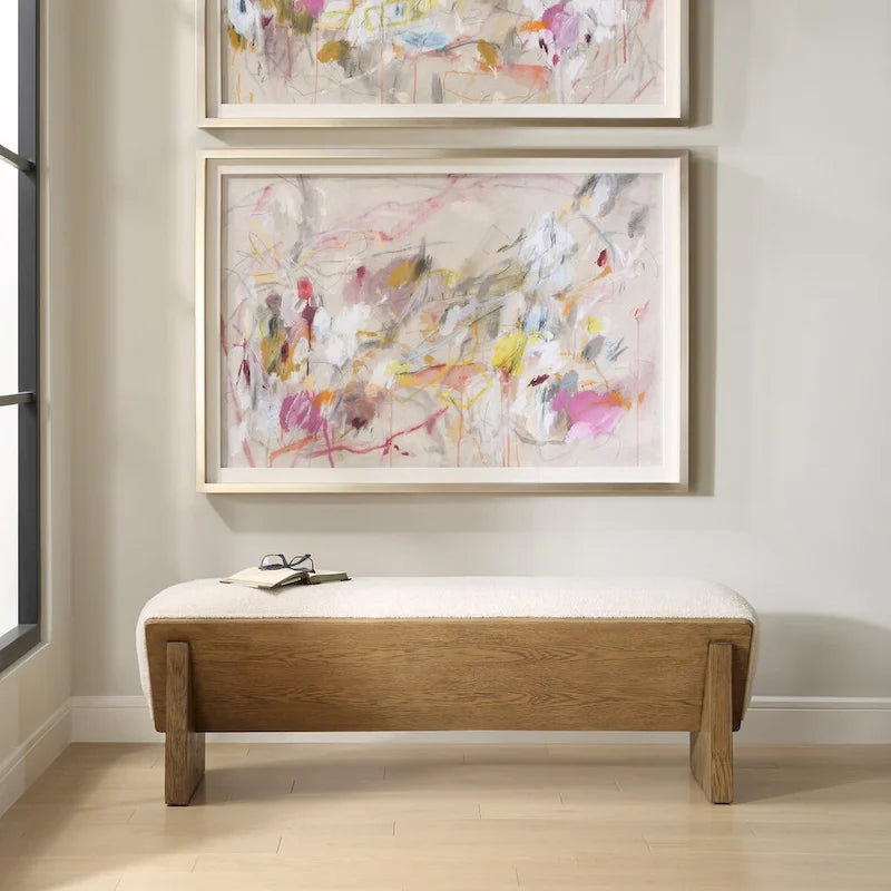 Elfenbeinfarbene Bank aus Kunstlammfell - 59B x 19T x 17H